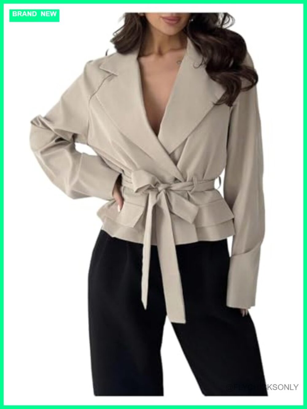 Women's Tie Belt Double Breasted Trench Coat Collared Fall Outerwear